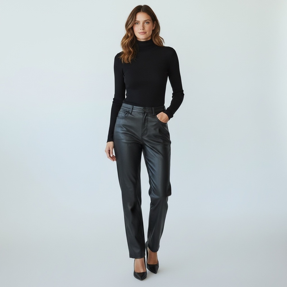 Babaton Black Vegan Leather Straight Leg Pants